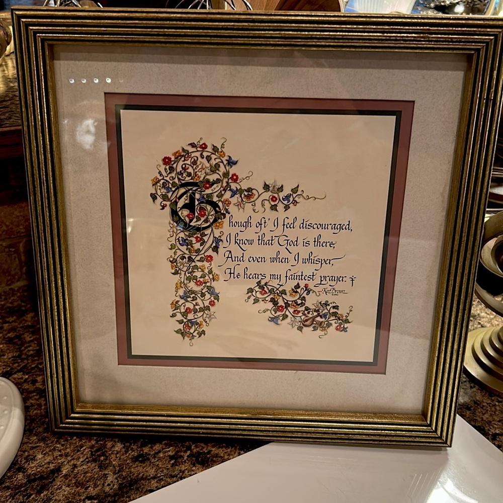 Framed Religious Poem Calligraphy Art